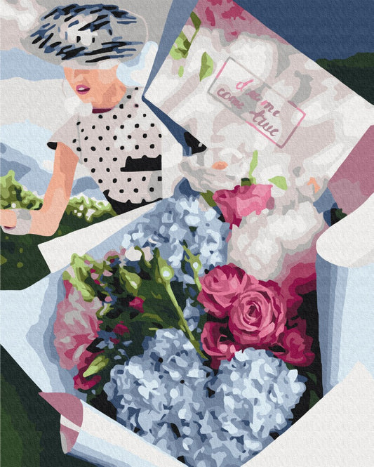 Maalaa numeroin Paint by numbers Bouquet for retro lady