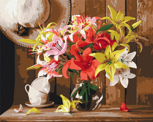 Maalaa numeroin Paint by numbers Colorful bouquet of lilies