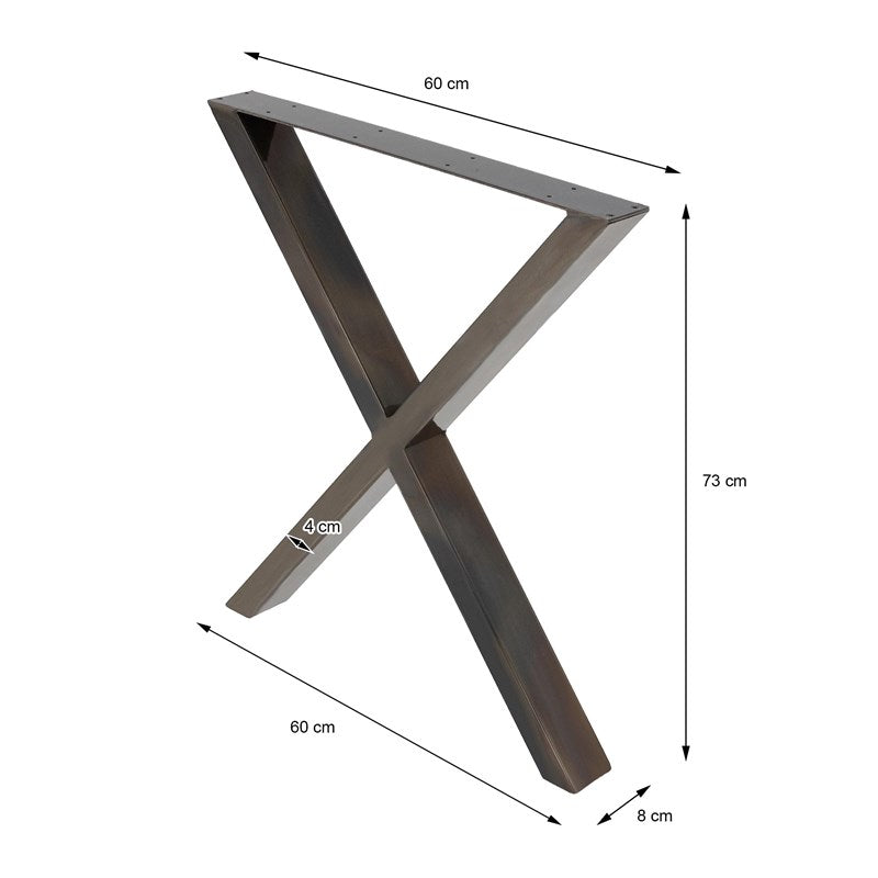 Metallinen pöydänjalka Antrasiitti X 60cm 2kpl Mitat