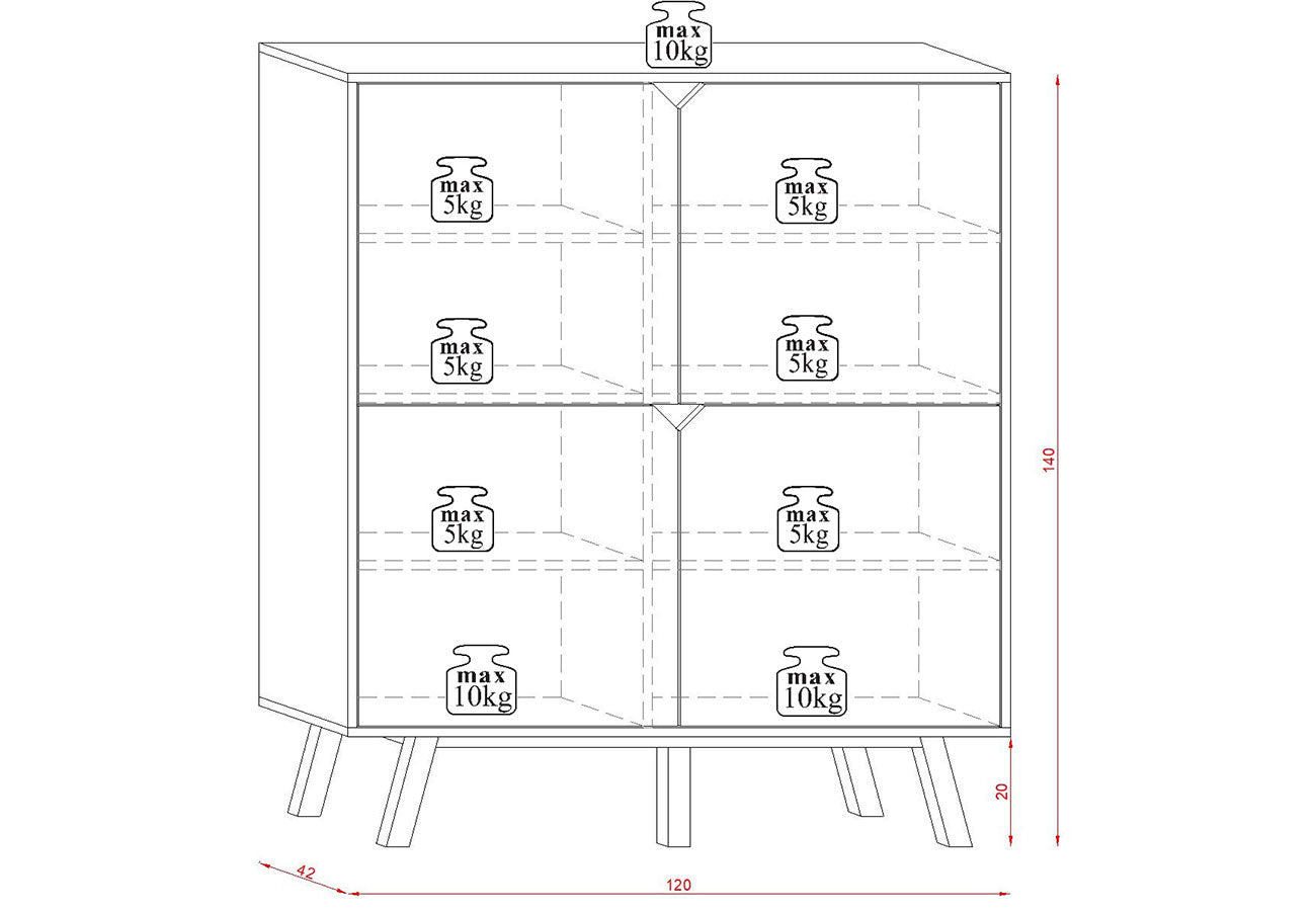 Kaappi Bruno Harmaa / Valkoinen 120cm Mitat