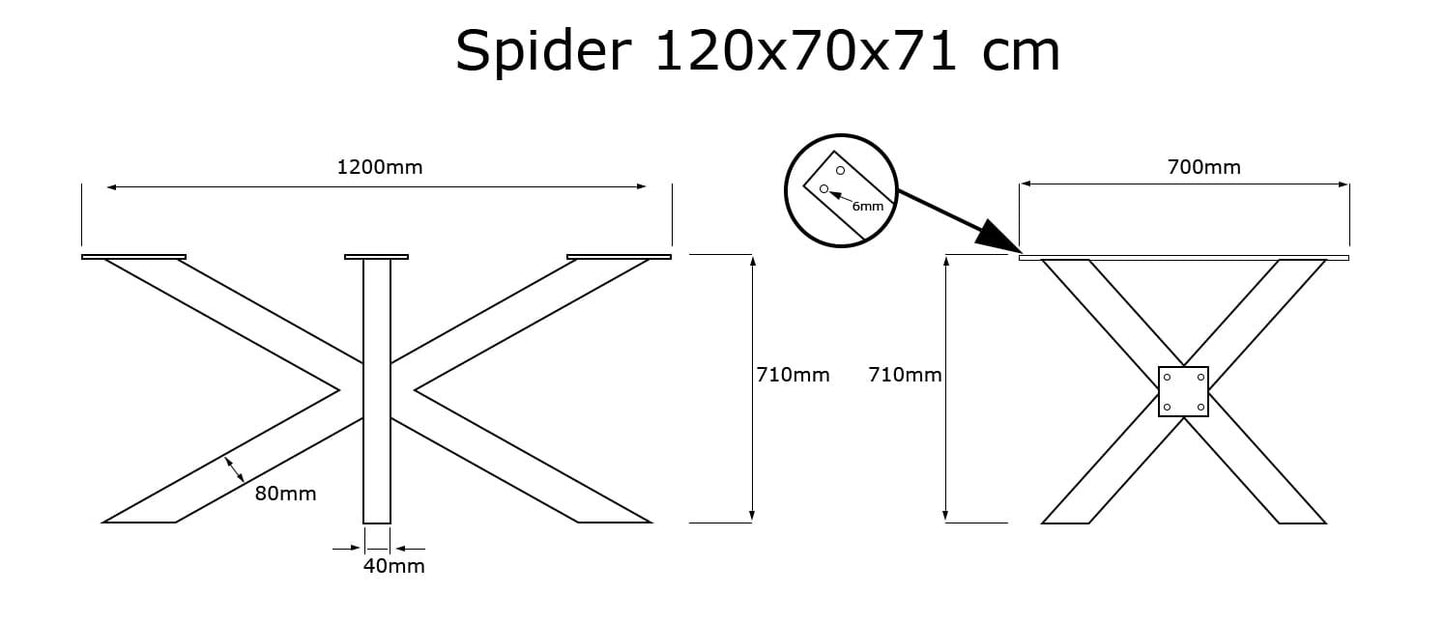 Metallinen Pöydänjalka Spider L Mitat