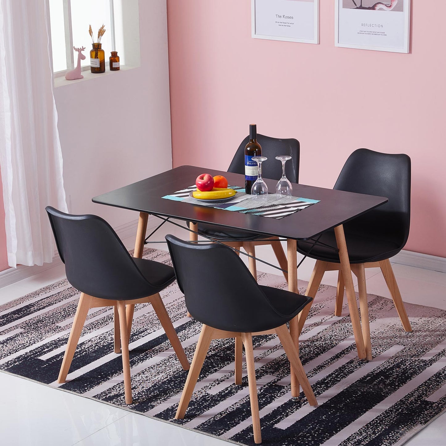 Mustat tammi tuolit ja 110cm pöytä