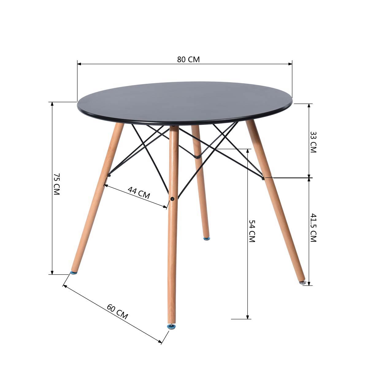 Pöytä Cora musta pyöreä mittakuva