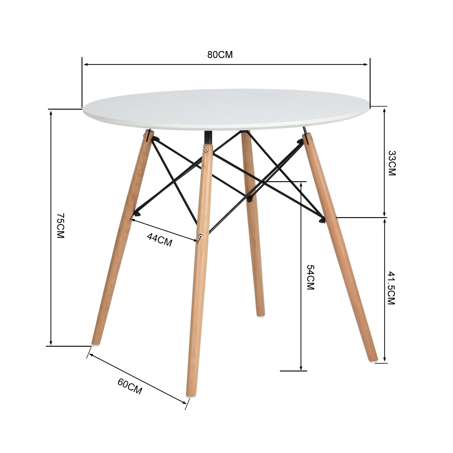 Pöytä Cora Valkoinen / Pyöreä mittakuva