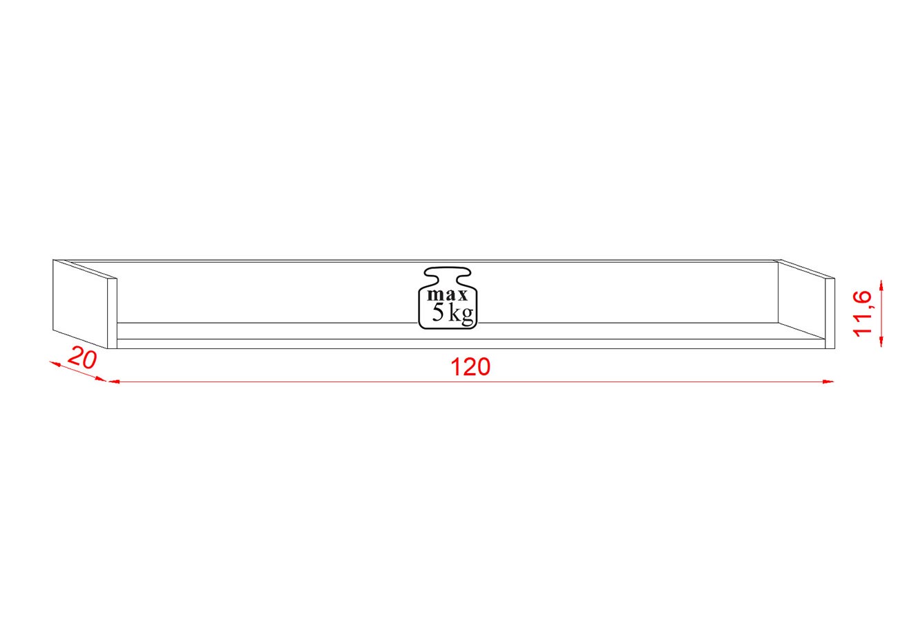 Hylly Rustic Valkoinen 120cm Mitat