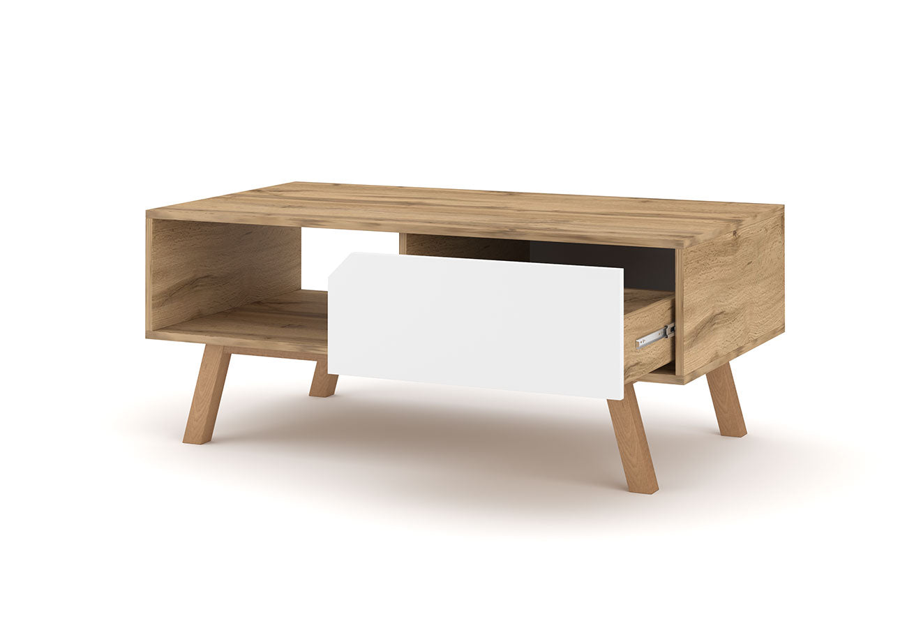 Sohvapöytä Bruno Valkoinen / Tammi Puiset jalat