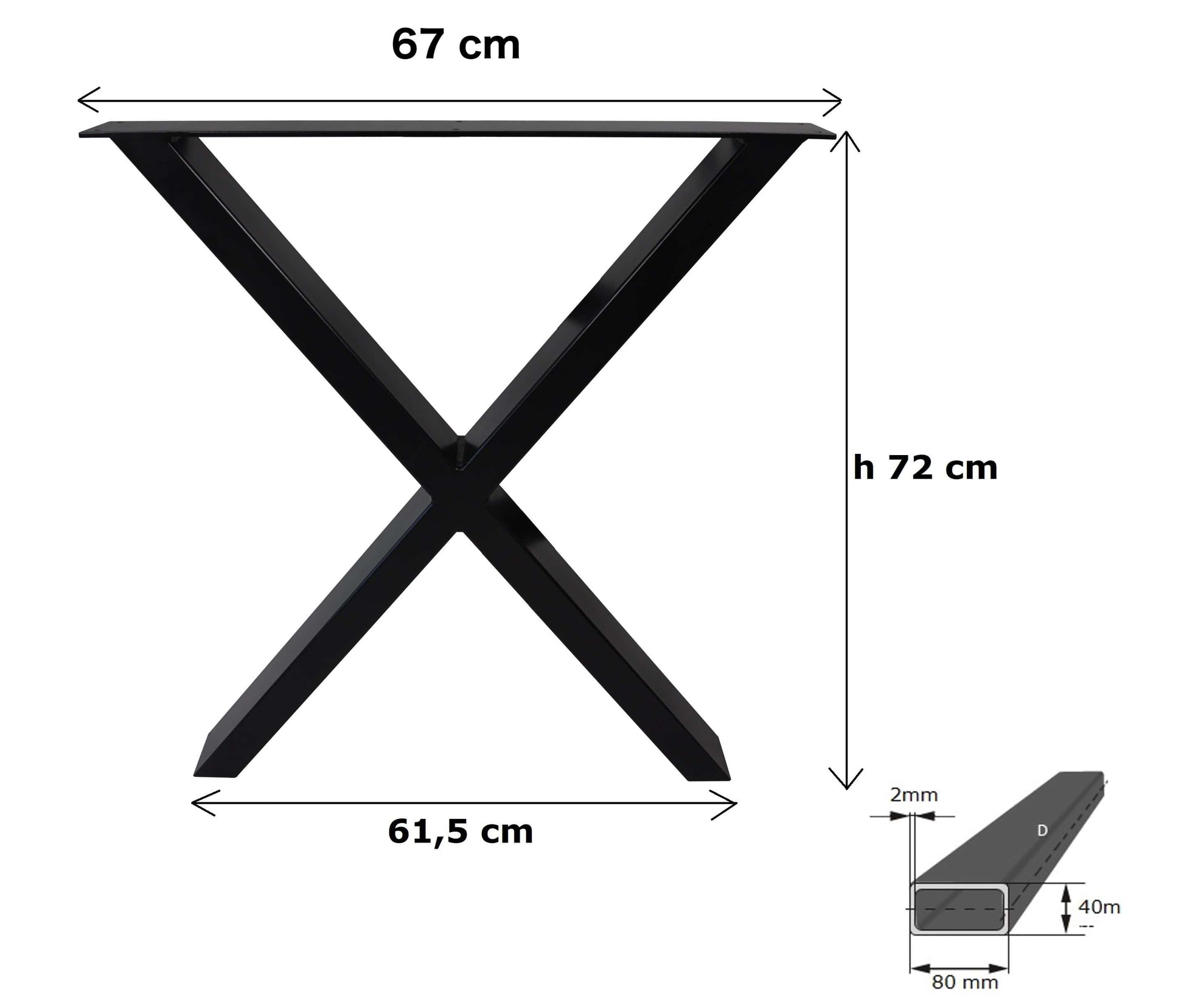 Teräs pöydänjalat X malli mitat