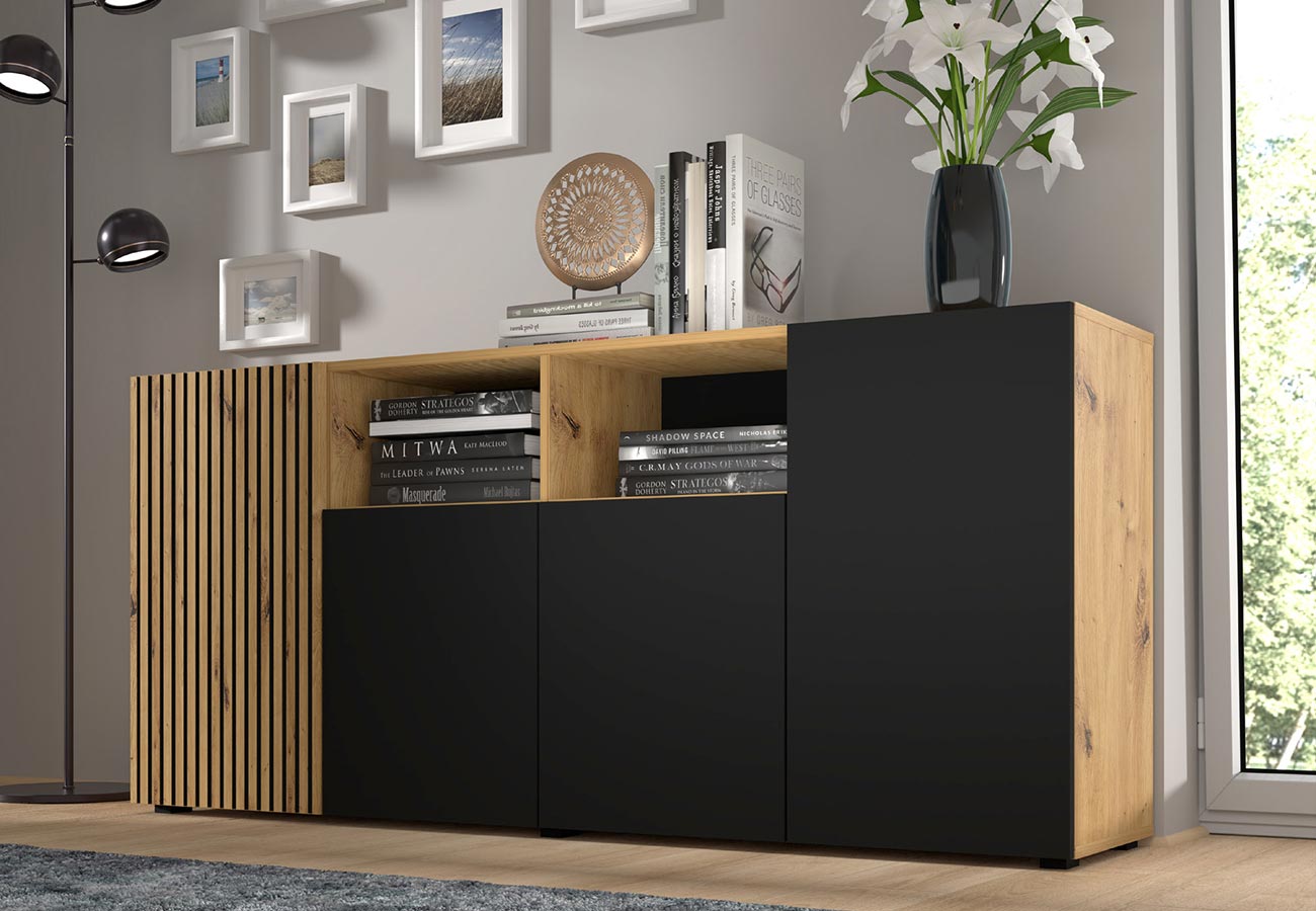 Lipasto Tori 180cm Matta Musta / Artisan Tammi puu