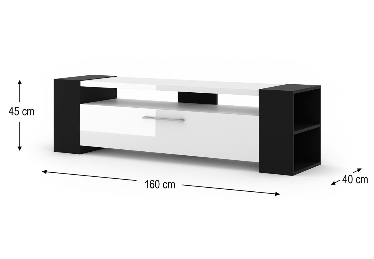 Tv-taso Asko musta valkoinen 160cm mitat