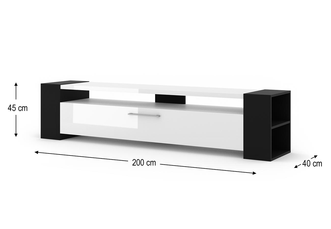 Tv-taso Asko Musta / Valkoinen 200cm Mitat