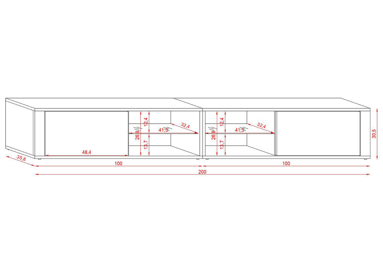Tv-taso Dama Musta 200cm Mitat