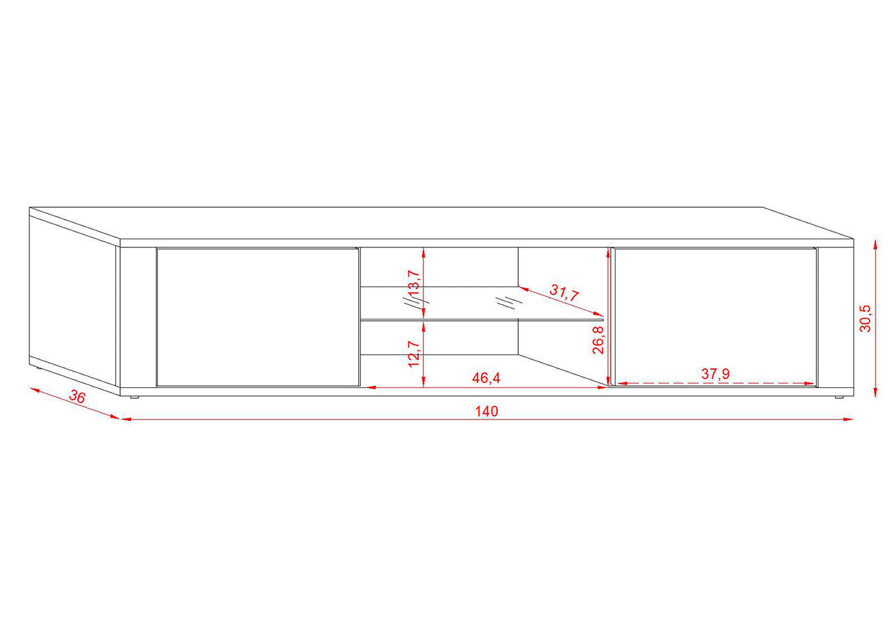 Tv-taso Dama II Musta 140cm Mitat