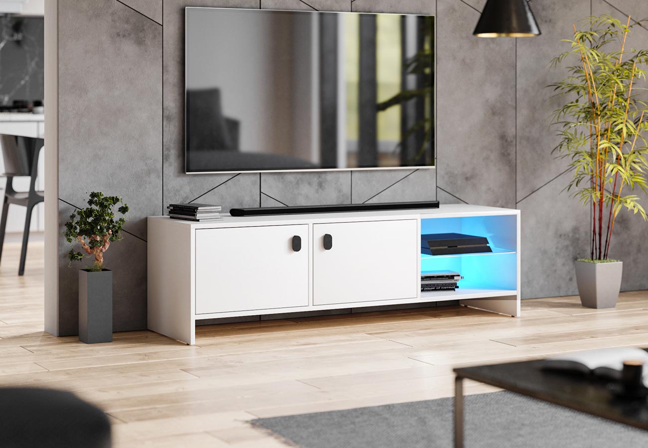 Tv-taso Mido 140cm Valkoinen Led valaistus