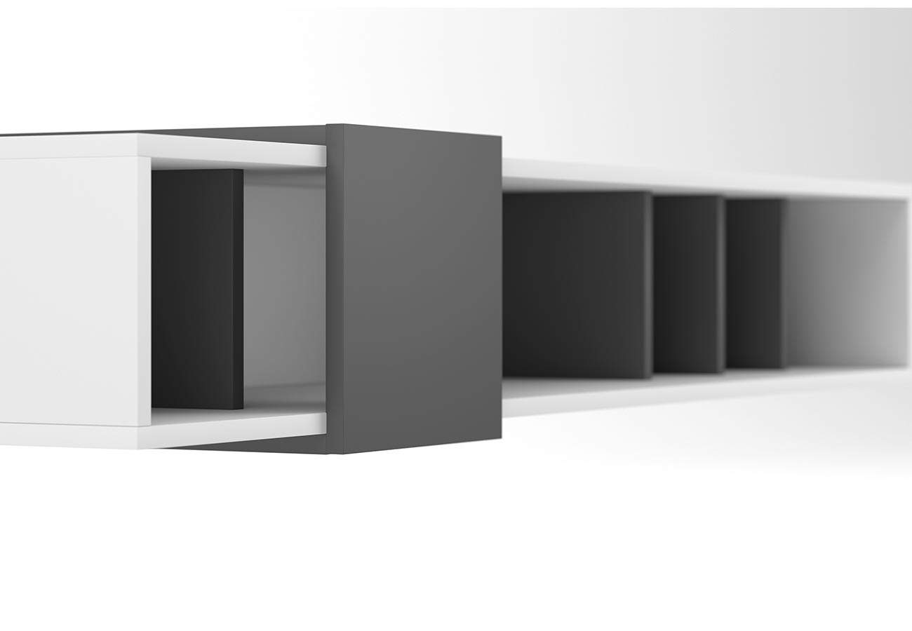 Minimalistinen tv-taso seinälle asennettava