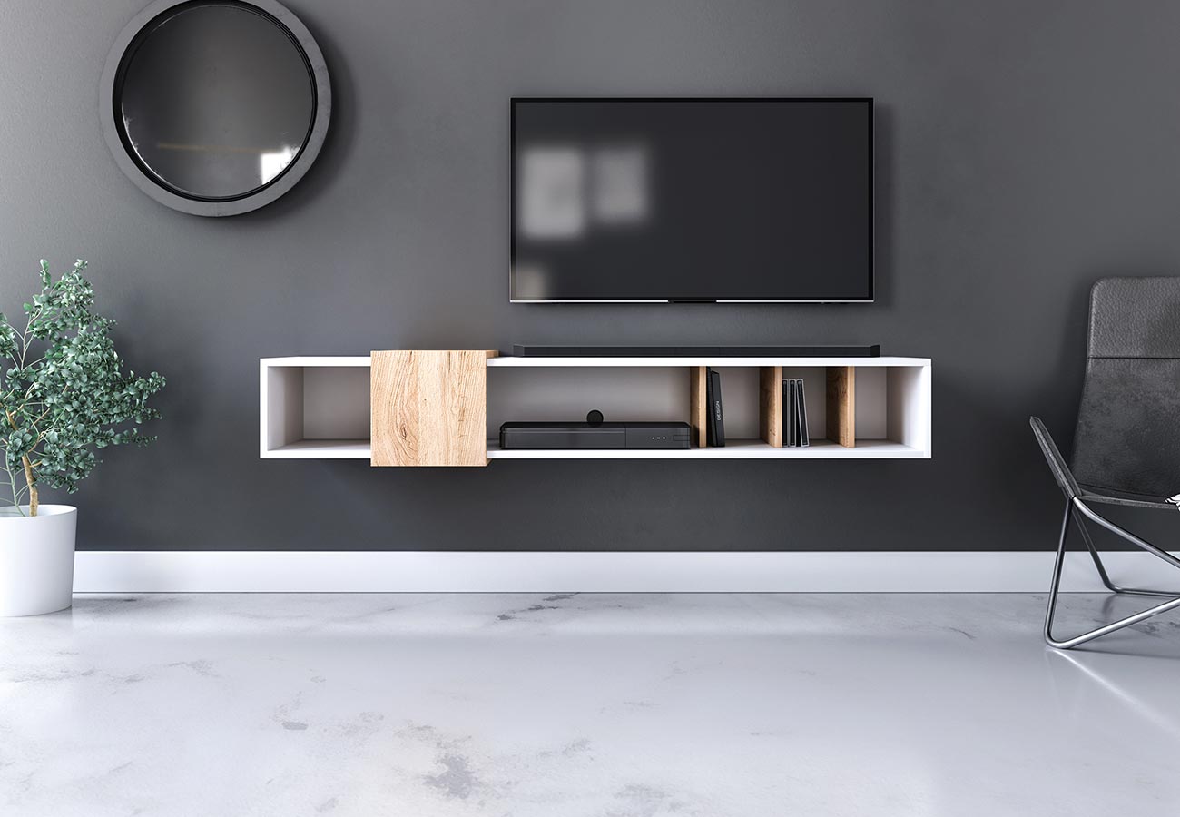 Tv-taso Nona Valkoinen / Tammi 150cm