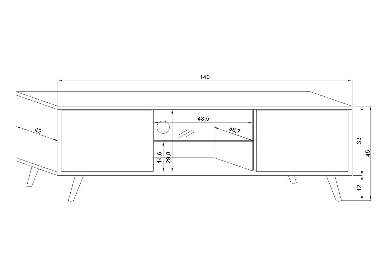 Tv-taso Sven Musta 140cm Mitat