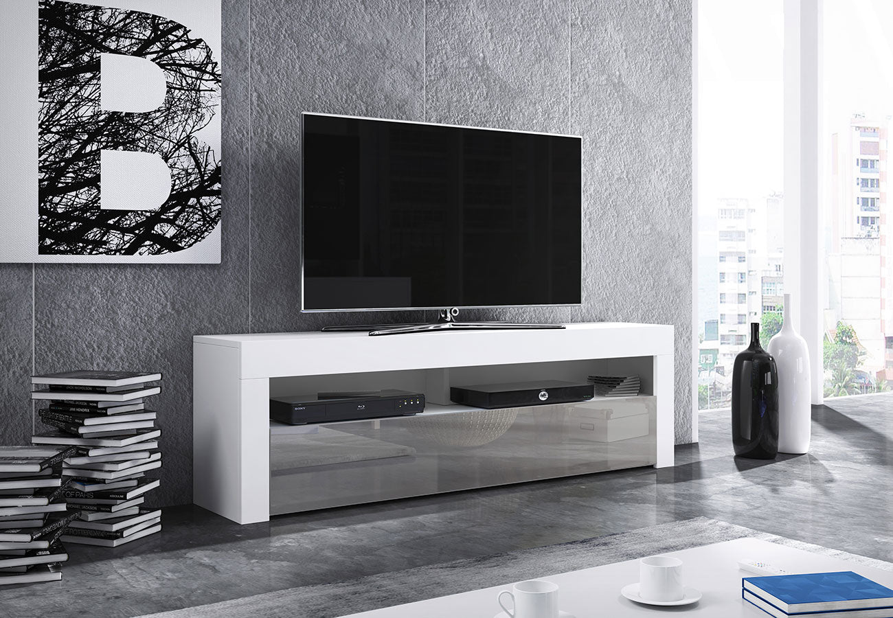 Tv-taso Raymond Korkeakiilto Valkoinen / Harmaa 140cm