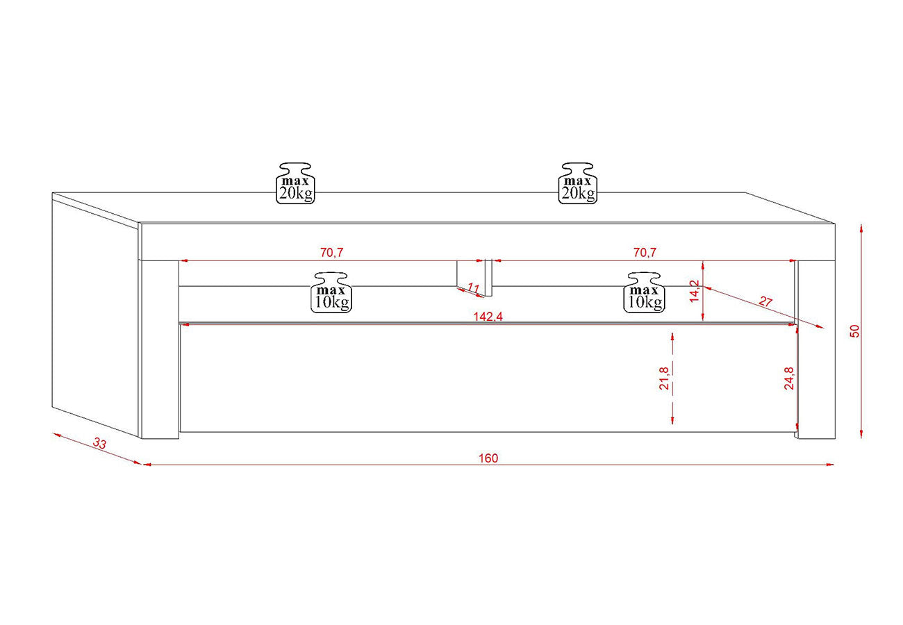 Tv-taso Raymond Musta 160cm Mitat