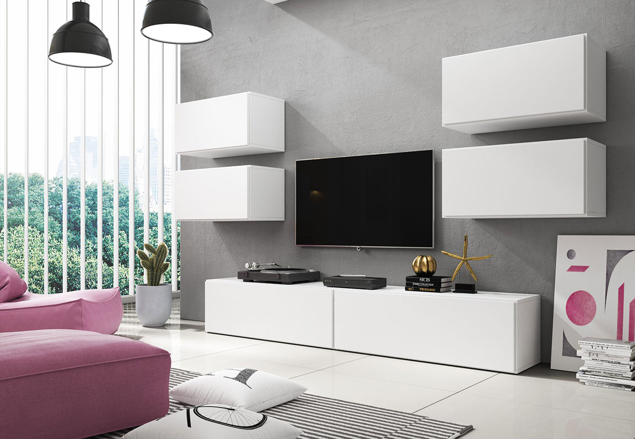 Tv-taso Roni 225cm / 112.5cm Matta Valkoinen Matala