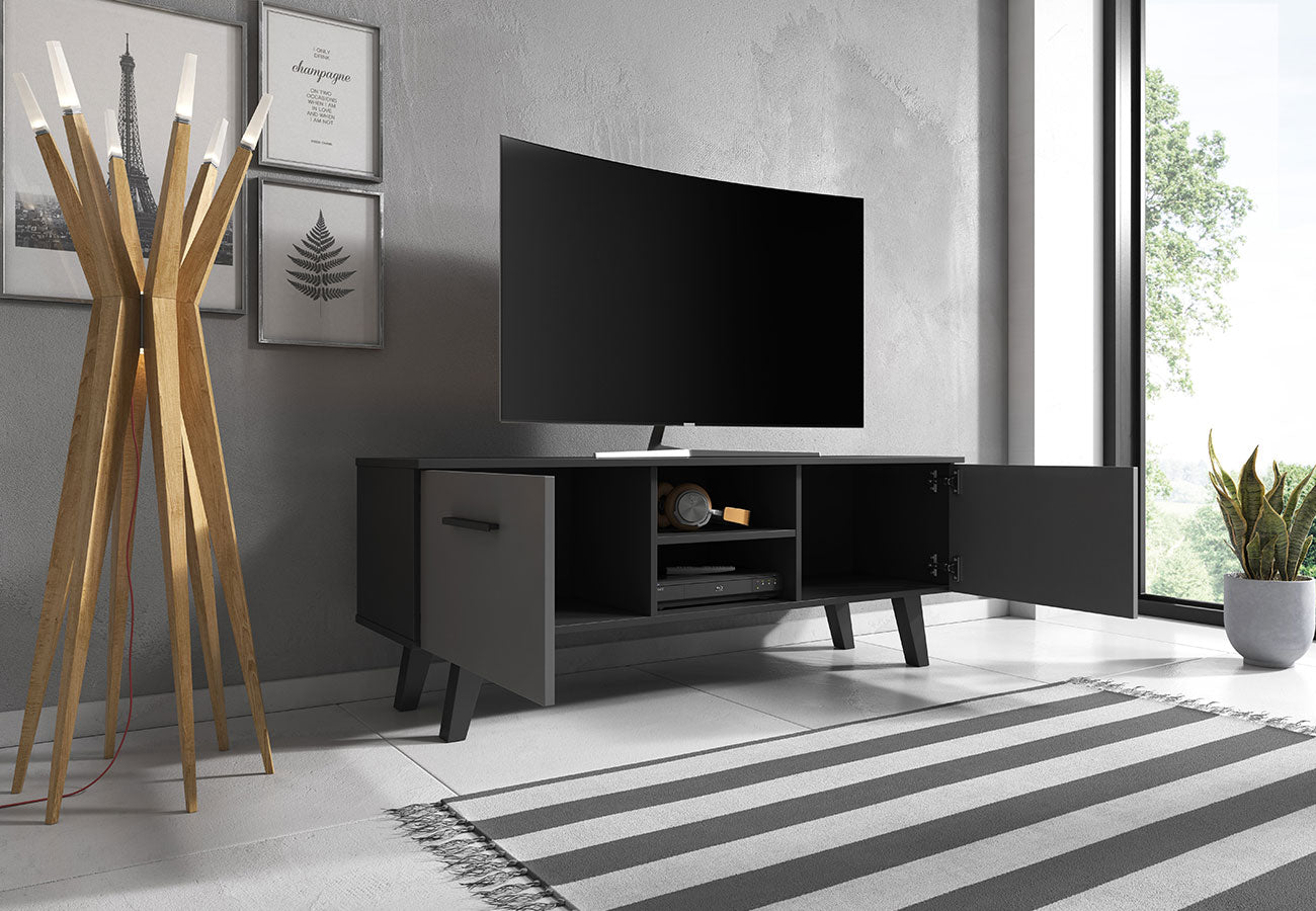 Tv-taso Scandi Musta / Grafiitti 140cm Kaapit