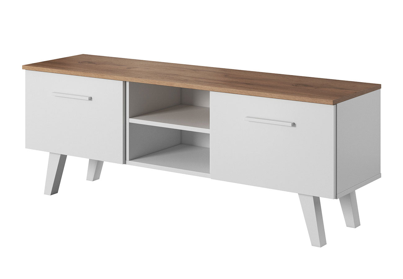 Tv-taso Scandi Valkoinen / Tammi 140cm Puiset jalat