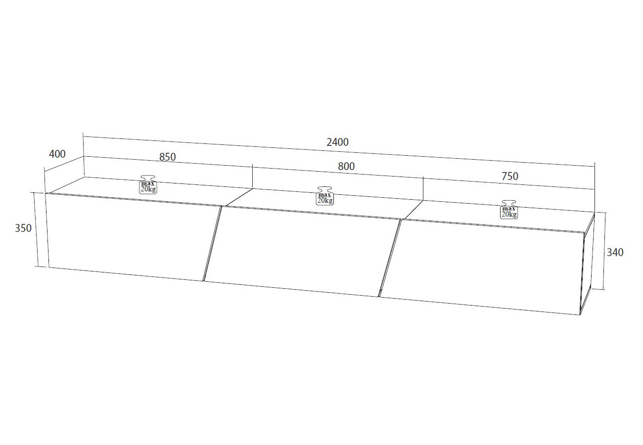 Tv-taso Galaxy Musta 240cm Mitat