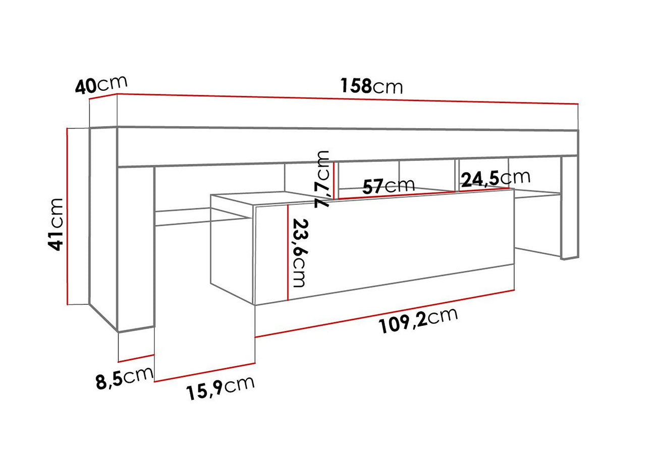 Tv-taso 158cm Korkeakiilto valkoinen