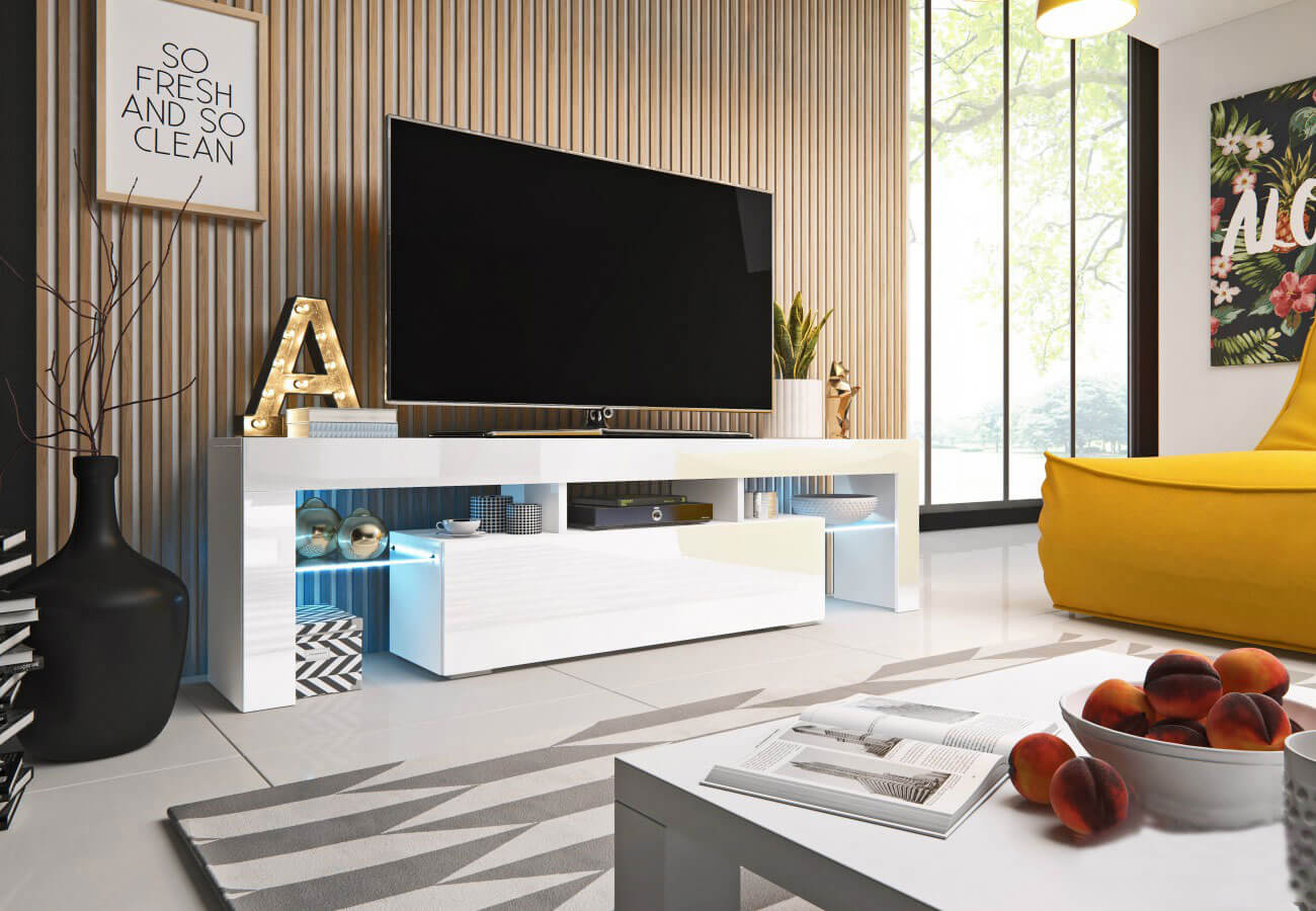 Tv-taso Mika Korkeakiilto Valkoinen 158cm