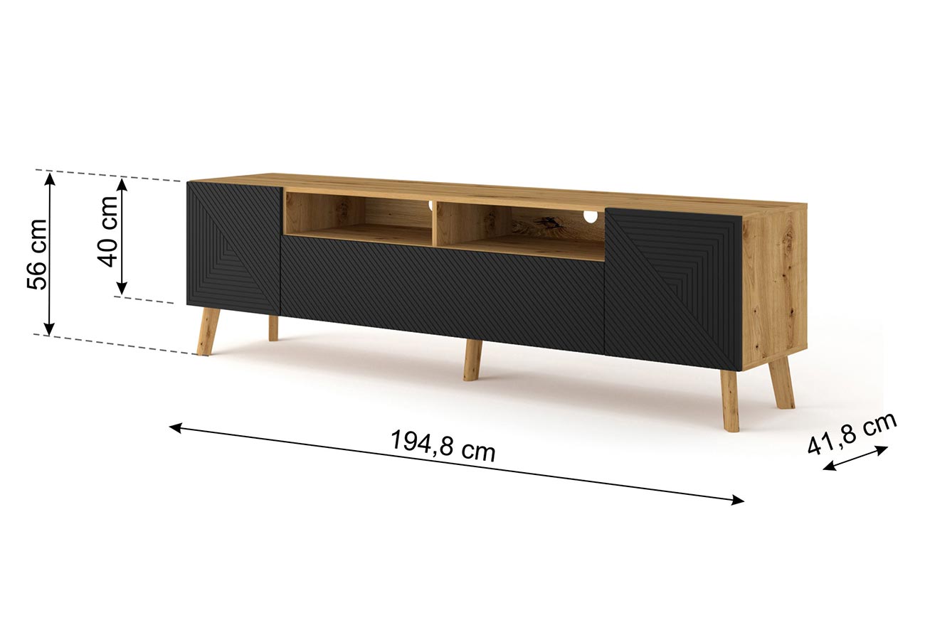 Tv-taso Volare Tammi / Musta 195cm Mittakuva