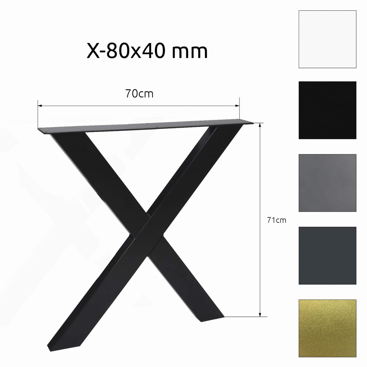 Metallinen Pöydänjalka X värit ja mitat
