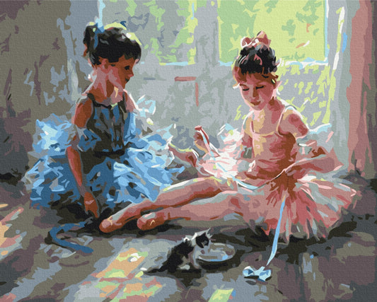 Maalaa numeroin Paint by numbers Ballerinas with a kitten