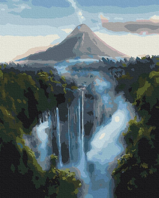 Maalaa numeroin Paint by numbers Waterfall near the mountains