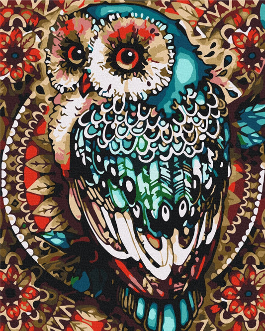 Maalaa numeroin Paint by numbers Owl in color mosaic