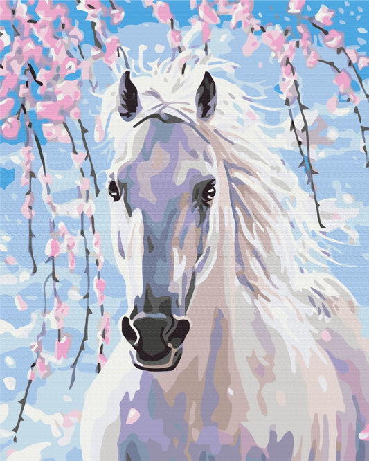 Maalaa numeroin Paint by numbers Horse in sakura flowers