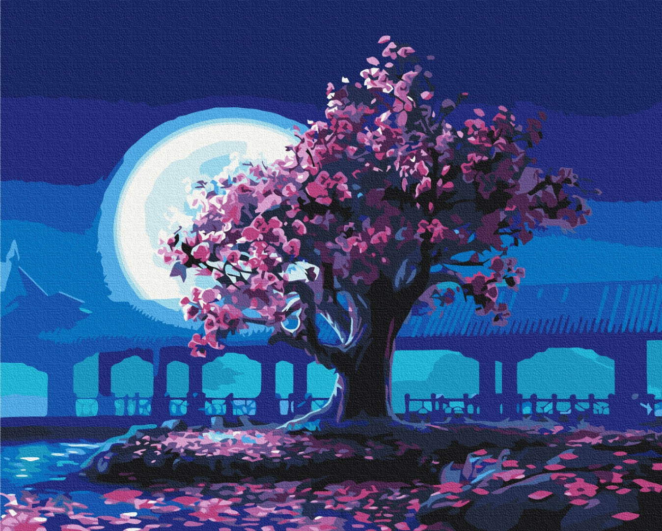 Maalaa numeroin Paint by numbers Sakura in the moonlight