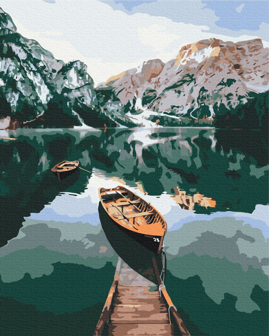 Maalaa numeroin Paint by numbers Boat on mirror lake