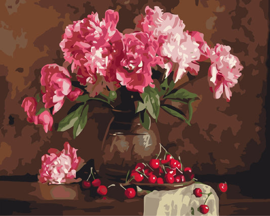 Maalaa numeroin Paint by numbers Peonies and cherries