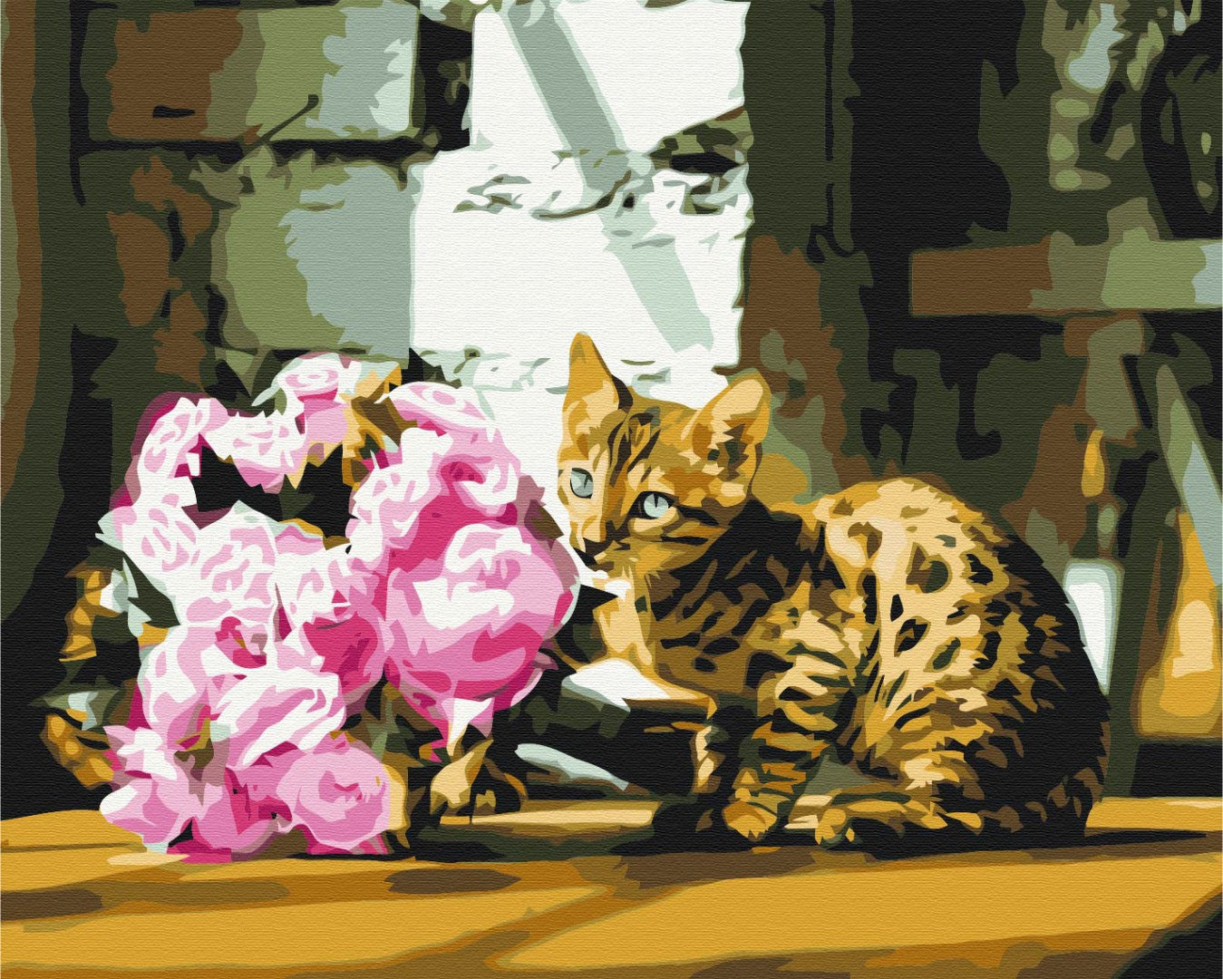 Maalaa numeroin Paint by numbers Spotted cat with flowers