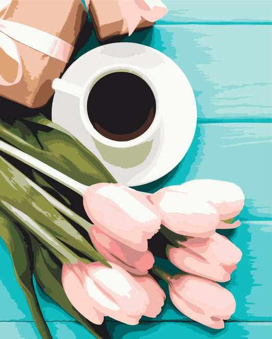 Maalaa numeroin Paint by numbers Tulips for coffee