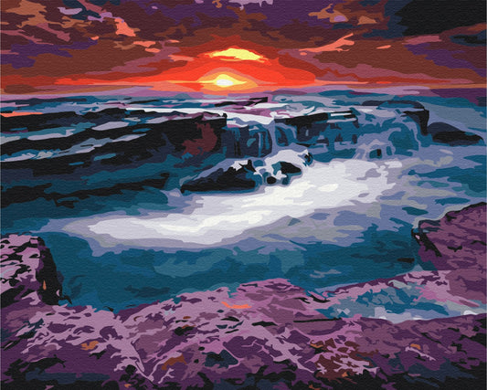 Maalaa numeroin Paint by numbers Sunset at the waterfall