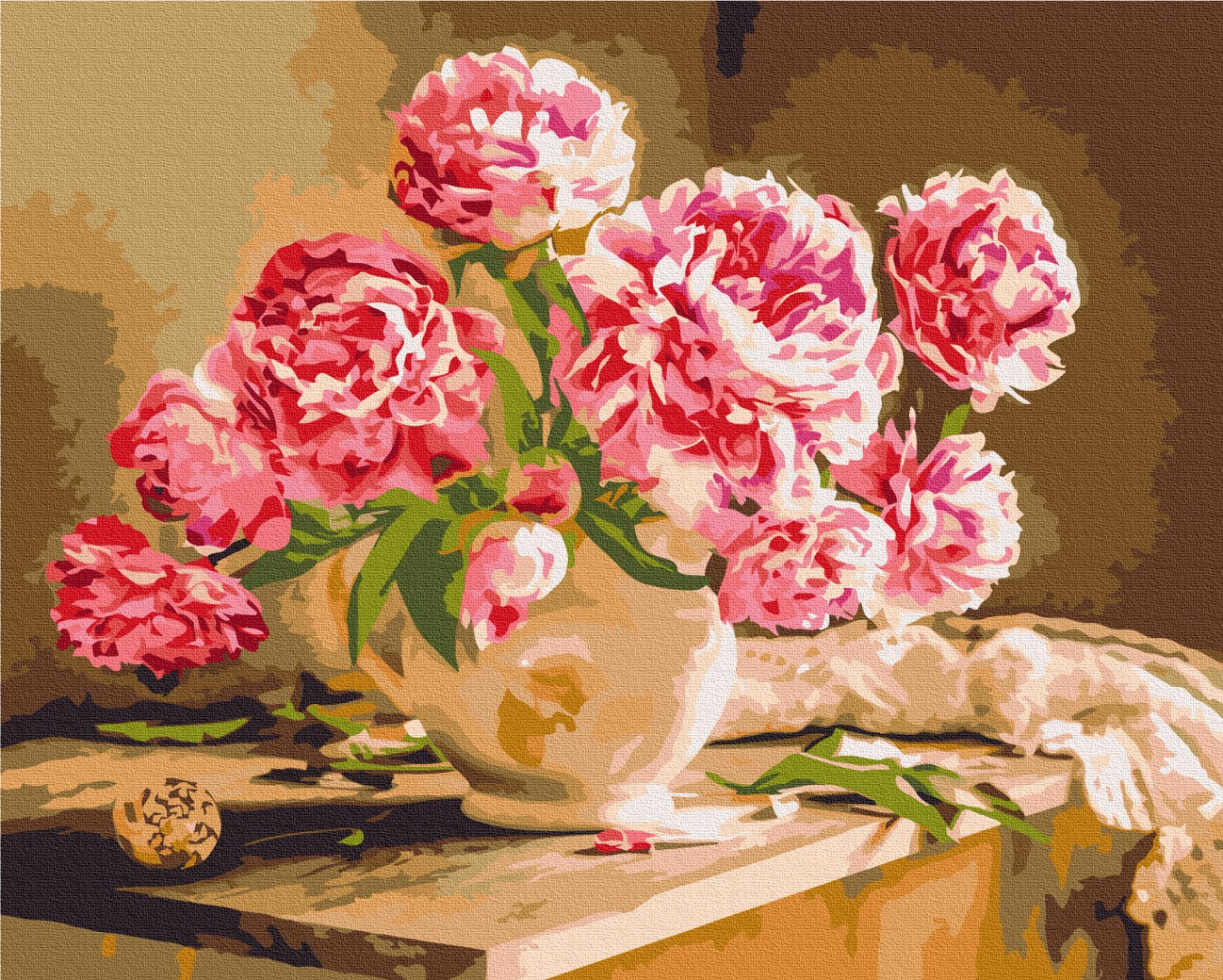 Maalaa numeroin Paint by numbers Peonies in a cozy interior