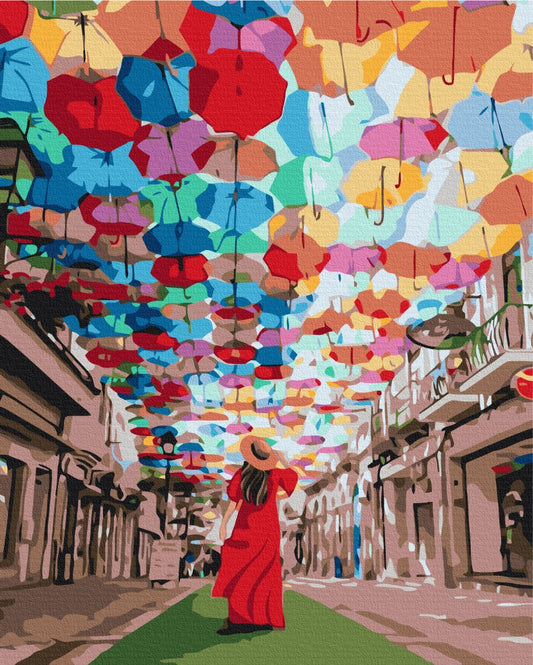 Maalaa numeroin Paint by numbers Alley of umbrellas