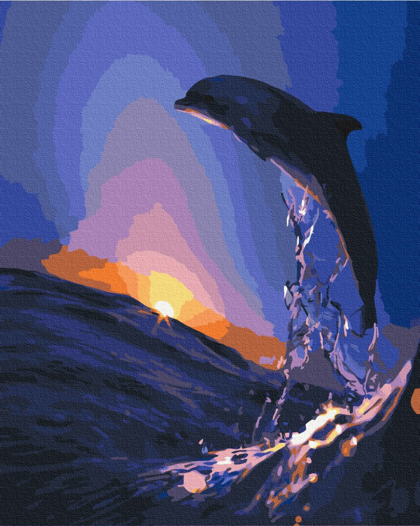 Maalaa numeroin Paint by numbers Sunset dolphin