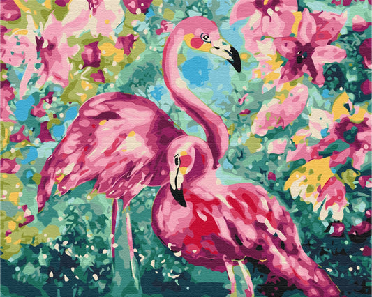 Maalaa numeroin Paint by numbers Floral flamingos