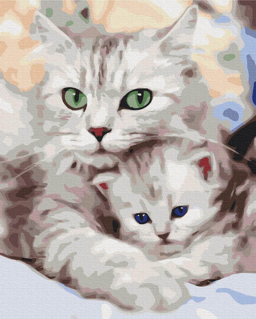 Maalaa numeroin Paint by numbers Mom cat with kitten