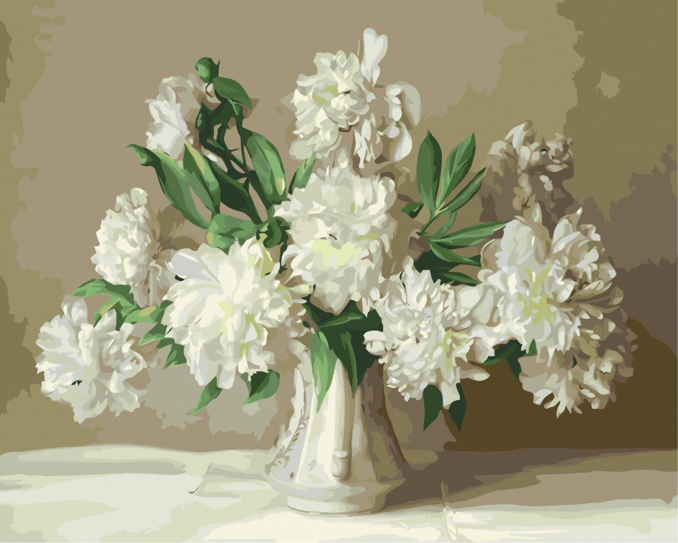 Maalaa numeroin Paint by numbers White peonies in a vase