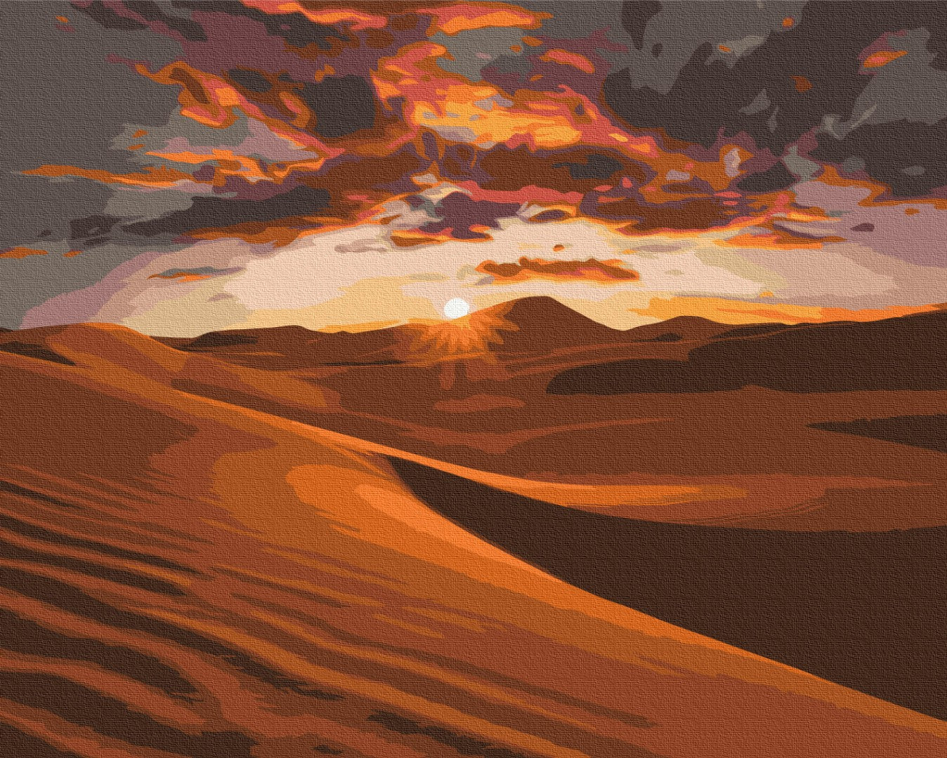 Maalaa numeroin Paint by numbers Sunset in the desert