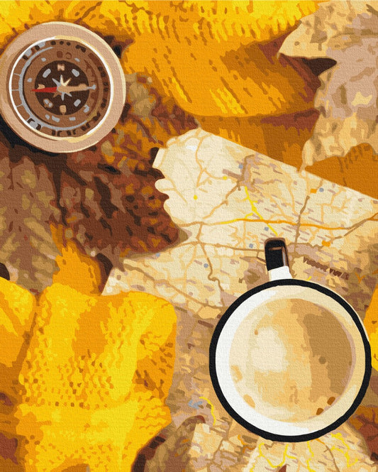 Maalaa numeroin Paint by numbers Flatlay of the autumn traveler