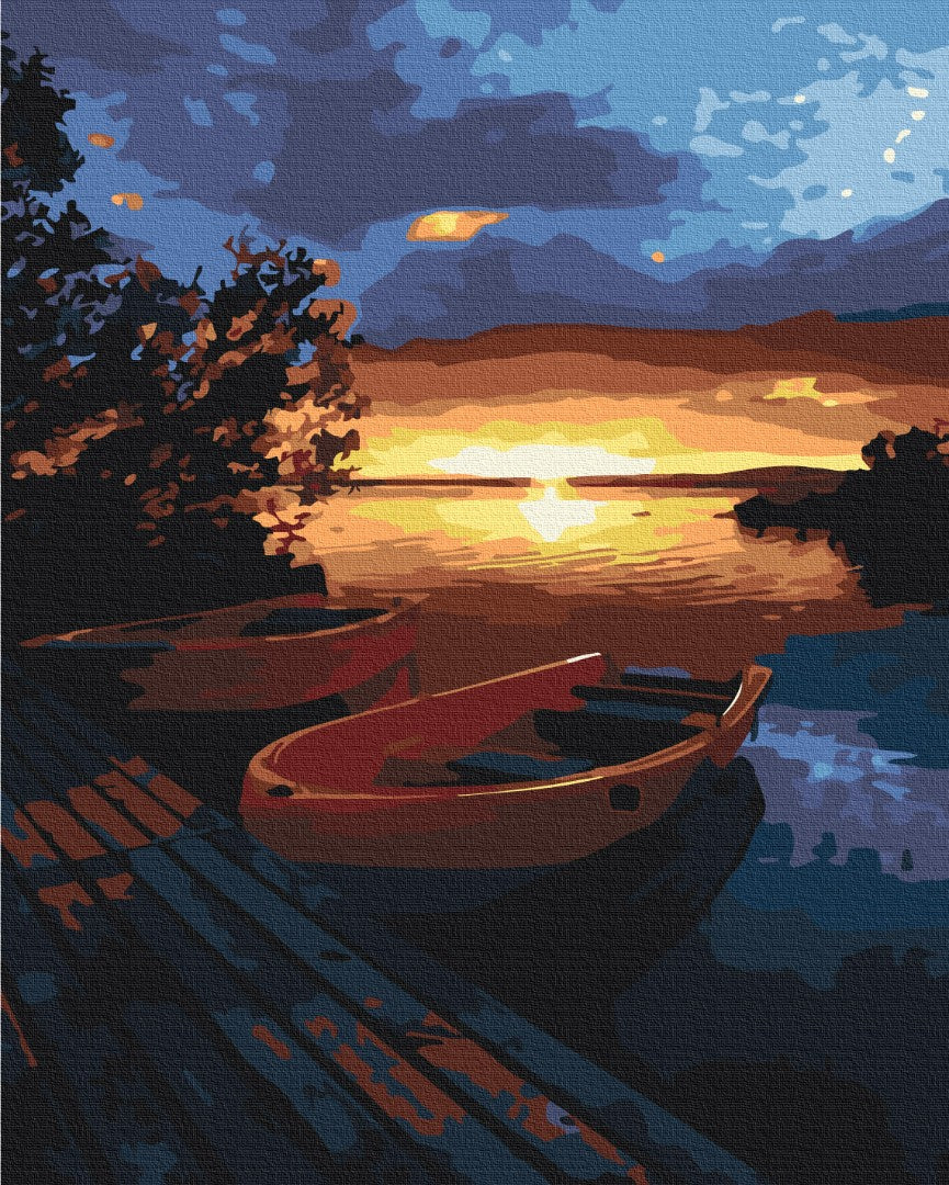 Maalaa numeroin Paint by numbers Beautiful sunset on the lake