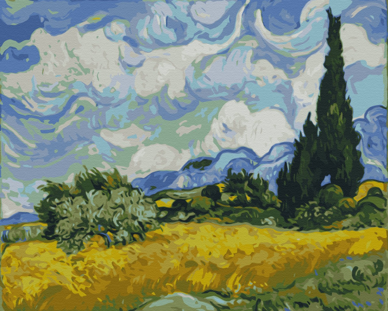 Maalaa numeroin Paint by numbers Green Wheat Field with Cypress. Vincent van Gogh